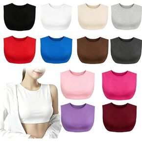 12Pcs Modesty Panels for Women Crew Collar Dickie Cleavage Cover Up deep Neck Cover up Lingerie Camisoles Tanks Black in Saudi Arabia