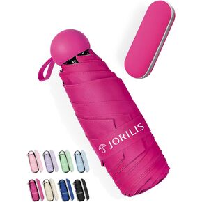 Jorilis Travel Umbrella Compact with Case - Small Umbrellas for Rain, Lightweight Mini Sun Umbrella UV Protection, Folding Portable Umbrellas for Backpack, Pocket, Purse, Kids, Women, Girls, Tiny Size in Kuwait