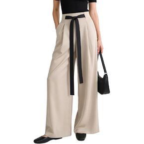 SUMABA Women's Wide Leg Pants High Waisted Casual Tie Knot Pants with Pockets Loose Business Trousers in Saudi Arabia