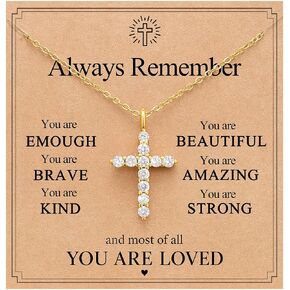 Eryuor Always Remember You Are Loved - 14K Gold Cubic Zirconia Cross Necklace Religious Christian Gifts for Girls Women Teens in Saudi Arabia