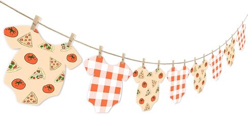 Pizza Themed Baby Shower Bunting Banner Red Checkered Onesie Garland with Wooden Clips for Little Slice of Heaven, Pizza First Birthday, Italian Themed Party Decorations in Saudi Arabia