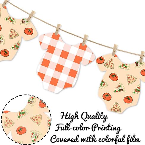 Pizza Themed Baby Shower Bunting Banner Red Checkered Onesie Garland with Wooden Clips for Little Slice of Heaven, Pizza First Birthday, Italian Themed Party Decorations in Saudi Arabia