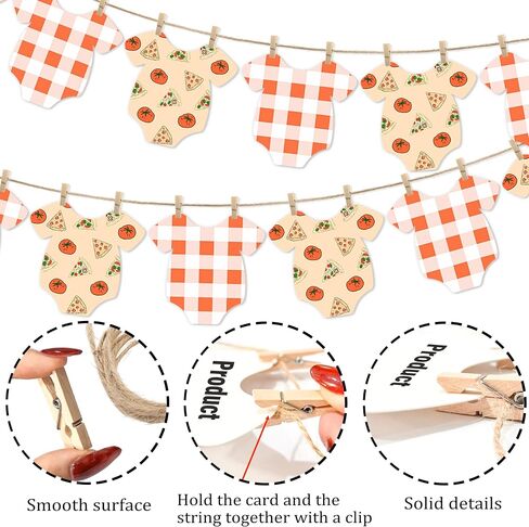Pizza Themed Baby Shower Bunting Banner Red Checkered Onesie Garland with Wooden Clips for Little Slice of Heaven, Pizza First Birthday, Italian Themed Party Decorations in Saudi Arabia