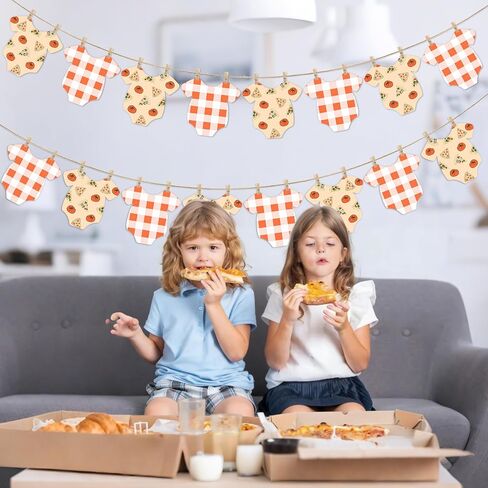 Pizza Themed Baby Shower Bunting Banner Red Checkered Onesie Garland with Wooden Clips for Little Slice of Heaven, Pizza First Birthday, Italian Themed Party Decorations in Saudi Arabia
