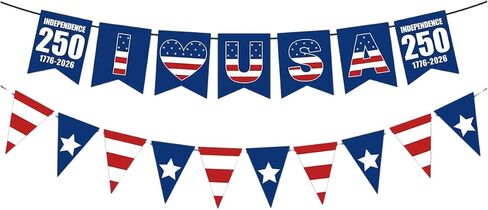 4th of July Decorations American Flag Banner Red White and Blue Bunting Flags for 250th Independence Day Memorial Day Patriotic Decorations July 4th Decor in Kuwait