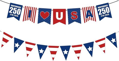 4th of July Decorations American Flag Banner Red White and Blue Bunting Flags for 250th Independence Day Memorial Day Patriotic Decorations July 4th Decor in Kuwait