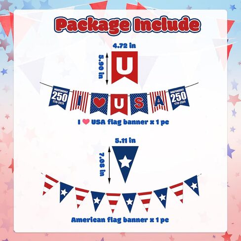 4th of July Decorations American Flag Banner Red White and Blue Bunting Flags for 250th Independence Day Memorial Day Patriotic Decorations July 4th Decor in Kuwait