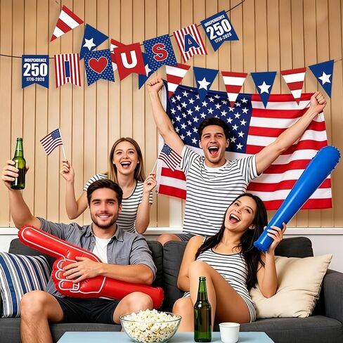 4th of July Decorations American Flag Banner Red White and Blue Bunting Flags for 250th Independence Day Memorial Day Patriotic Decorations July 4th Decor in Kuwait