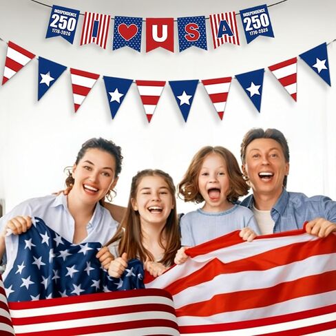 4th of July Decorations American Flag Banner Red White and Blue Bunting Flags for 250th Independence Day Memorial Day Patriotic Decorations July 4th Decor in Kuwait