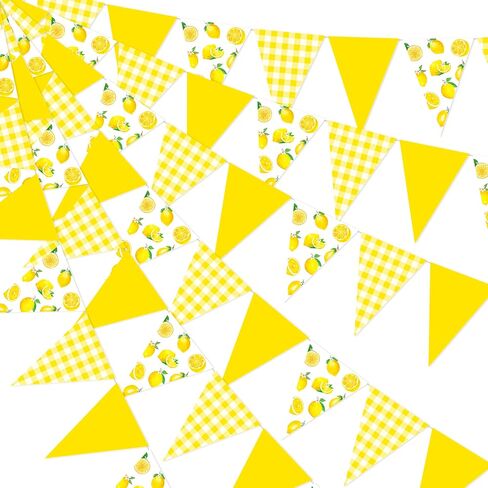 3pcs Lemon Pennant Banners Lemon Themed Party Decorations Yellow Check & Lemon Triangle Bunting Banners for Summer Lemonade Theme Wedding Birthday Bridal Shower Supplies in Saudi Arabia
