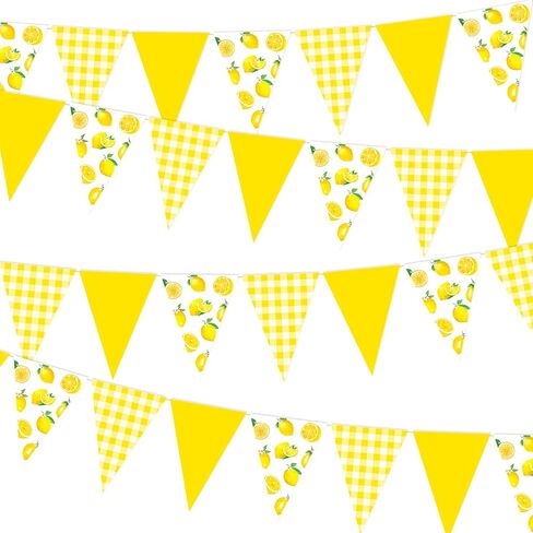 3pcs Lemon Pennant Banners Lemon Themed Party Decorations Yellow Check & Lemon Triangle Bunting Banners for Summer Lemonade Theme Wedding Birthday Bridal Shower Supplies in Saudi Arabia