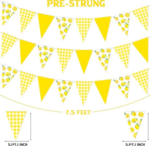 3pcs Lemon Pennant Banners Lemon Themed Party Decorations Yellow Check & Lemon Triangle Bunting Banners for Summer Lemonade Theme Wedding Birthday Bridal Shower Supplies in Saudi Arabia