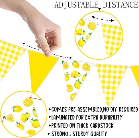 3pcs Lemon Pennant Banners Lemon Themed Party Decorations Yellow Check & Lemon Triangle Bunting Banners for Summer Lemonade Theme Wedding Birthday Bridal Shower Supplies in Saudi Arabia