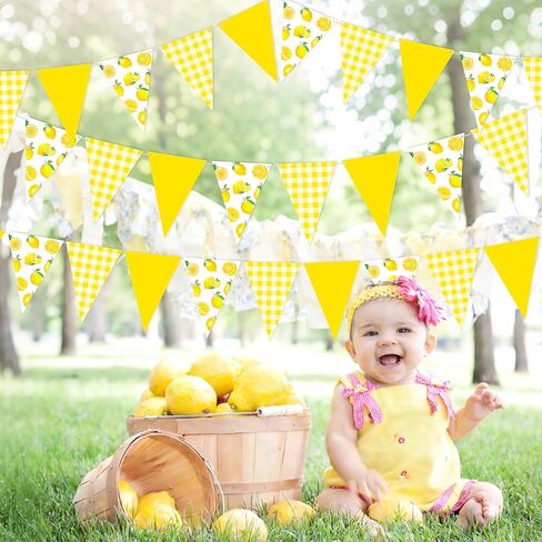 3pcs Lemon Pennant Banners Lemon Themed Party Decorations Yellow Check & Lemon Triangle Bunting Banners for Summer Lemonade Theme Wedding Birthday Bridal Shower Supplies in Saudi Arabia