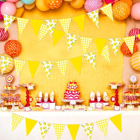 3pcs Lemon Pennant Banners Lemon Themed Party Decorations Yellow Check & Lemon Triangle Bunting Banners for Summer Lemonade Theme Wedding Birthday Bridal Shower Supplies in Saudi Arabia