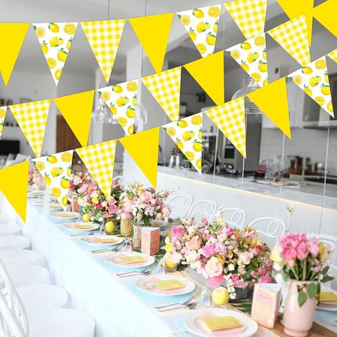 3pcs Lemon Pennant Banners Lemon Themed Party Decorations Yellow Check & Lemon Triangle Bunting Banners for Summer Lemonade Theme Wedding Birthday Bridal Shower Supplies in Saudi Arabia