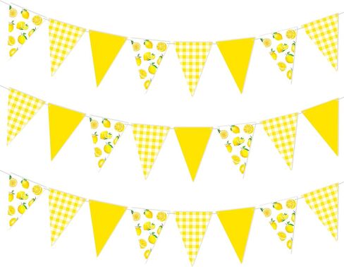 3pcs Lemon Pennant Banners Lemon Themed Party Decorations Yellow Check & Lemon Triangle Bunting Banners for Summer Lemonade Theme Wedding Birthday Bridal Shower Supplies in Saudi Arabia