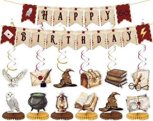 Wizard Birthday Party Decorations Set – Banner, Hanging Swirls & Honeycomb Centerpieces for Magical Wizard-Themed Celebration in Saudi Arabia