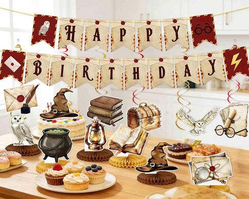 Wizard Birthday Party Decorations Set – Banner, Hanging Swirls & Honeycomb Centerpieces for Magical Wizard-Themed Celebration in Saudi Arabia