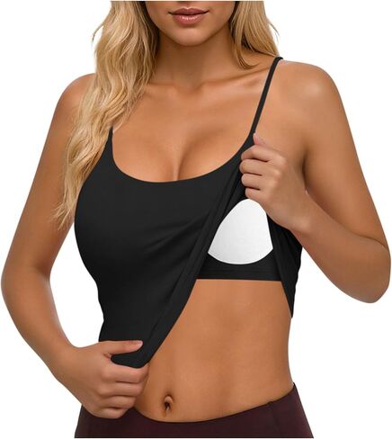 Tank Tops with Built in Bras for Women Summer Double Lined Spaghetti Strap Cami Shirt Racerback Ribbed Tank Top in Kuwait