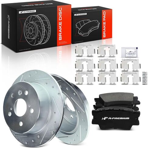 A-Premium 11.06 inch(281 mm) Rear Solid Disc Brake Rotors + Ceramic Pads Kit Compatible with Select Toyota and Lexus Models - Camry 2007-2011, Avalon 2008-2012, ES350 2007-2012, Sedan, 6-PC Set in Saudi Arabia
