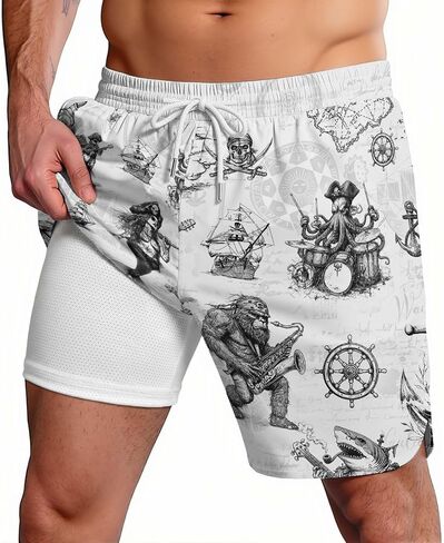 THE PIRATE KING Funny Pirate Men's Swim Trunks Quick Dry Drawstring Board Shorts with Compression Liner for Beach Surfing in Saudi Arabia