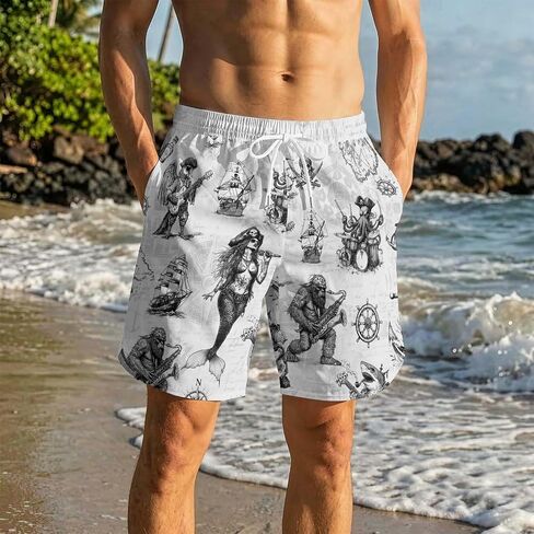 THE PIRATE KING Funny Pirate Men's Swim Trunks Quick Dry Drawstring Board Shorts with Compression Liner for Beach Surfing in Saudi Arabia