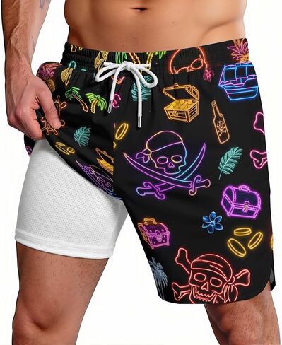THE PIRATE KING Funny Pirate Men's Swim Trunks Quick Dry Drawstring Board Shorts with Compression Liner for Beach Surfing in Saudi Arabia