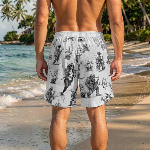 THE PIRATE KING Funny Pirate Men's Swim Trunks Quick Dry Drawstring Board Shorts with Compression Liner for Beach Surfing in Saudi Arabia