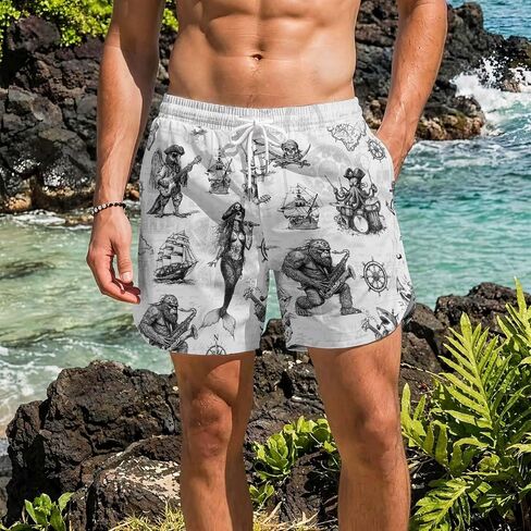THE PIRATE KING Funny Pirate Men's Swim Trunks Quick Dry Drawstring Board Shorts with Compression Liner for Beach Surfing in Saudi Arabia