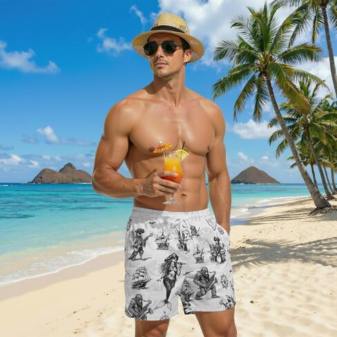 THE PIRATE KING Funny Pirate Men's Swim Trunks Quick Dry Drawstring Board Shorts with Compression Liner for Beach Surfing in Saudi Arabia