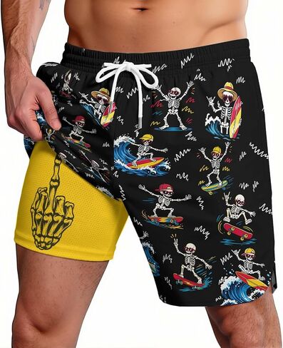 THE PIRATE KING Funny Pirate Men's Swim Trunks Quick Dry Drawstring Board Shorts with Compression Liner for Beach Surfing in Saudi Arabia