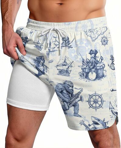THE PIRATE KING Funny Pirate Men's Swim Trunks Quick Dry Drawstring Board Shorts with Compression Liner for Beach Surfing in Saudi Arabia