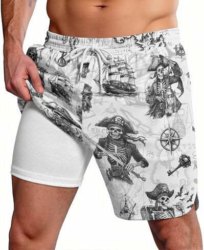 THE PIRATE KING Funny Pirate Men's Swim Trunks Quick Dry Drawstring Board Shorts with Compression Liner for Beach Surfing in Saudi Arabia