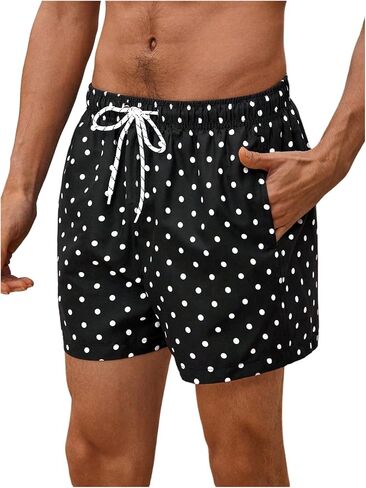 WDIRARA Men's Polka Dots Swim Trunks Drawstring Waist Beach Vacation Board Shorts with Pockets in Kuwait