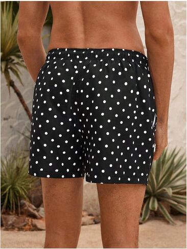 WDIRARA Men's Polka Dots Swim Trunks Drawstring Waist Beach Vacation Board Shorts with Pockets in Kuwait