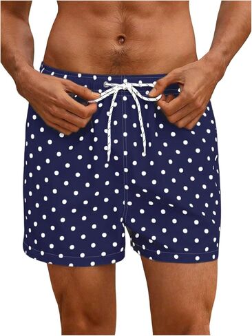 WDIRARA Men's Polka Dots Swim Trunks Drawstring Waist Beach Vacation Board Shorts with Pockets in Kuwait