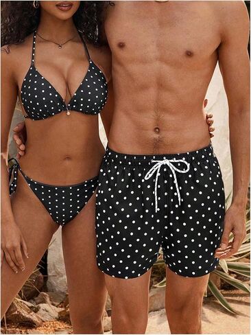 WDIRARA Men's Polka Dots Swim Trunks Drawstring Waist Beach Vacation Board Shorts with Pockets in Kuwait