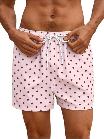 WDIRARA Men's Polka Dots Swim Trunks Drawstring Waist Beach Vacation Board Shorts with Pockets in Kuwait