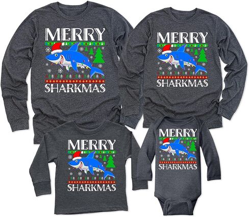 TEEAMORE Merry Christmas Xmas Graphic Print Long Sleeve Shirt Dark Grey in Kuwait