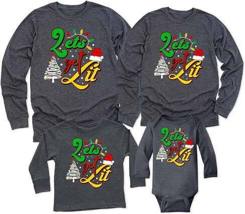 TEEAMORE Merry Christmas Xmas Graphic Print Long Sleeve Shirt Dark Grey in Kuwait