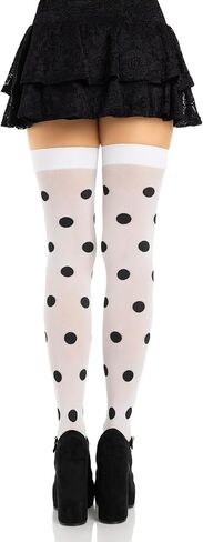Leg Avenue Thigh High Stockings for Women, Opaque Polka Dot Pattern Nylon Spandex Hosiery in Kuwait