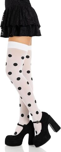 Leg Avenue Thigh High Stockings for Women, Opaque Polka Dot Pattern Nylon Spandex Hosiery in Kuwait