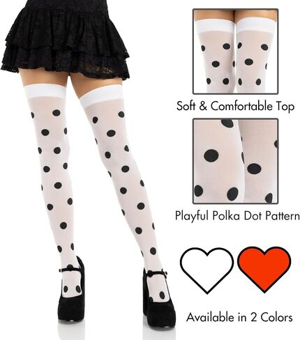 Leg Avenue Thigh High Stockings for Women, Opaque Polka Dot Pattern Nylon Spandex Hosiery in Kuwait