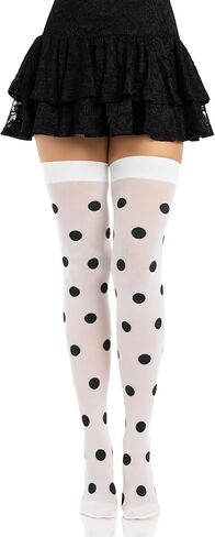 Leg Avenue Thigh High Stockings for Women, Opaque Polka Dot Pattern Nylon Spandex Hosiery in Kuwait