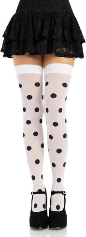 Leg Avenue Thigh High Stockings for Women, Opaque Polka Dot Pattern Nylon Spandex Hosiery in Kuwait