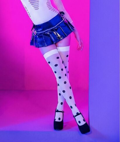 Leg Avenue Thigh High Stockings for Women, Opaque Polka Dot Pattern Nylon Spandex Hosiery in Kuwait