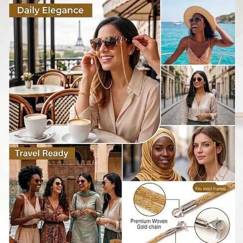 Eyewear Retainer Golden Color Sunglass Strap, 2 Pack, Braided Glasses Lanyard for Women and Men in Saudi Arabia