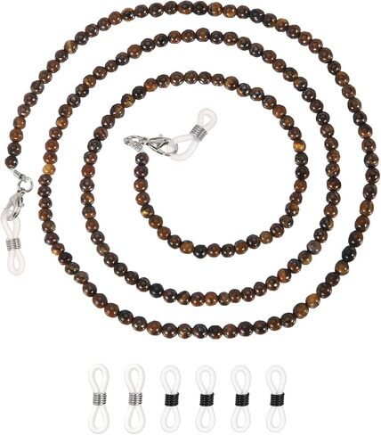 MECCANIXITY Glasses Chain for Women, Natural Stone Beaded Eyeglass Holder Necklace, 28 Inch Bohemia Crystal Sunglasses Strap Lanyard with Silicone Loops, Brown in Kuwait