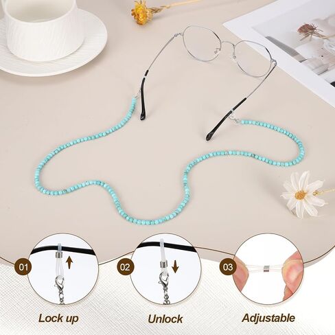 MECCANIXITY Glasses Chain for Women, Natural Stone Beaded Eyeglass Holder Necklace, 28 Inch Bohemia Crystal Sunglasses Strap Lanyard with Silicone Loops, Brown in Kuwait